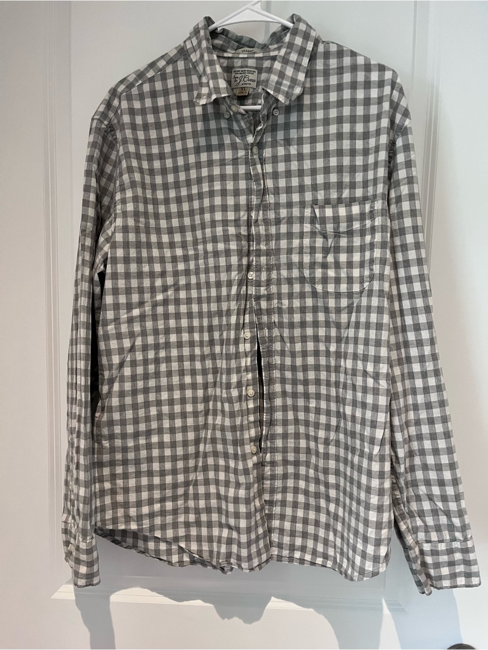 J. Crew Gray and White Gingham Button-Down Shirt